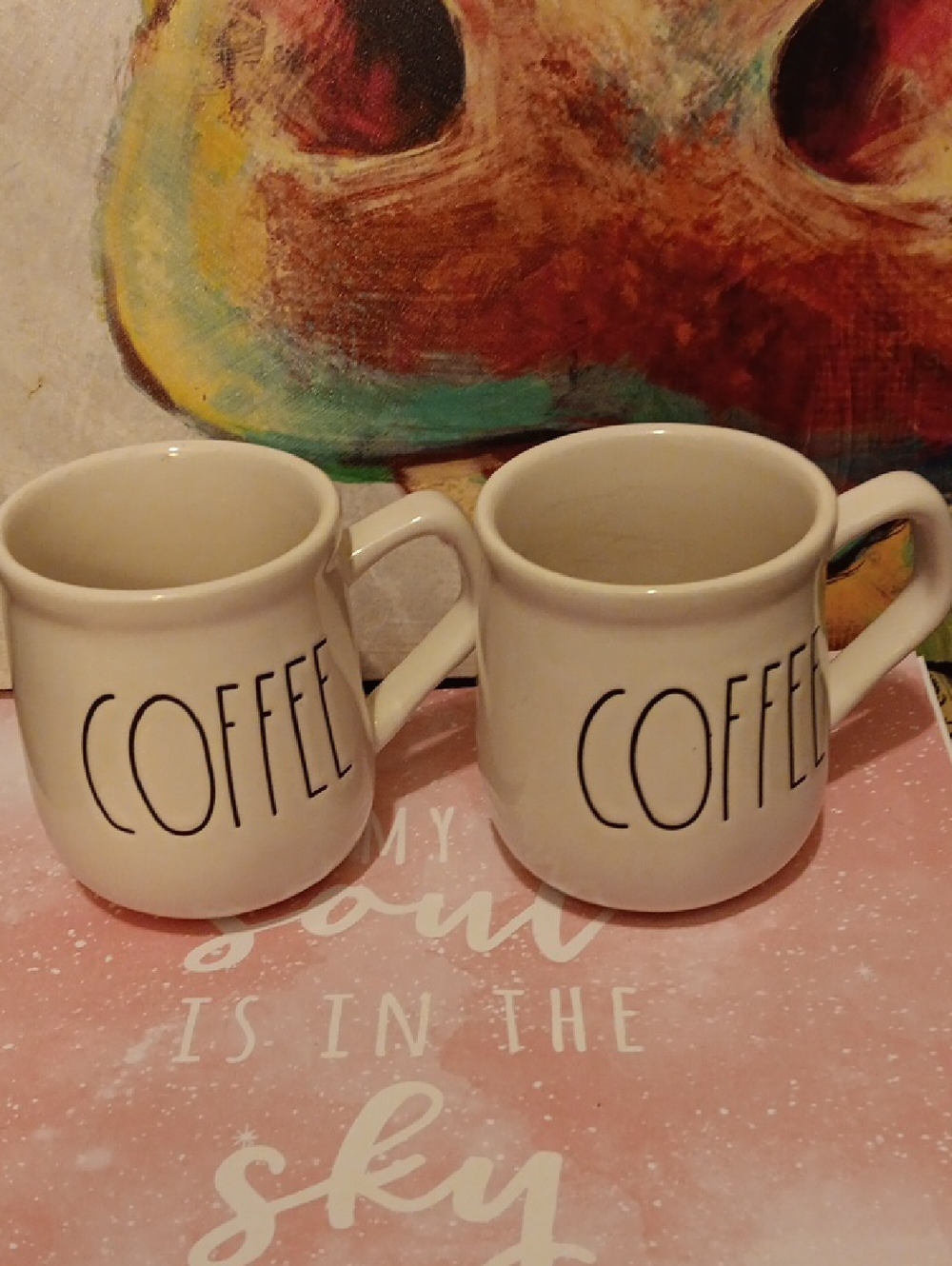 Rae Dunn Cream Ceramic Mugs with COFFEE Lettering - Set of 2